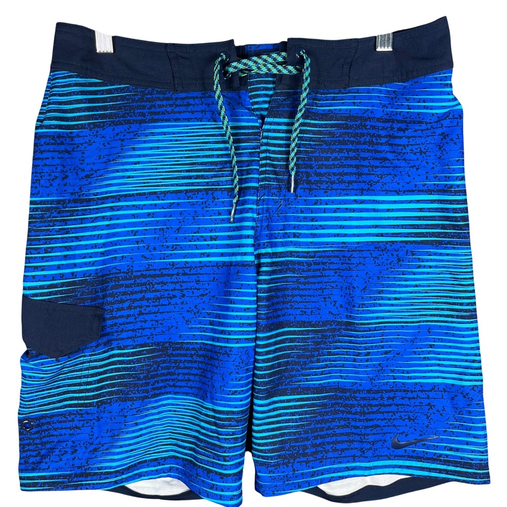 Nike Board Shorts Mens 30 Blue Striped Swim Trunks NESS7451 Pocket Performance